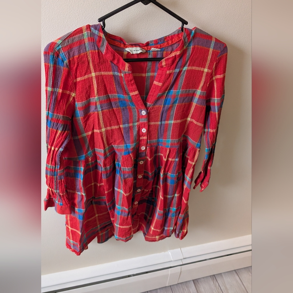 11•1•Tylho red plaid long sleeve blouse. Size Large - Picture 5 of 12